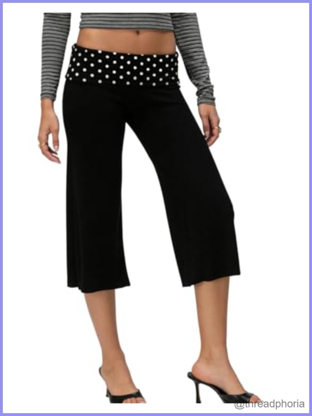 Women Fold Over Capri Pants Low Rise Wide Leg Gaucho Yoga Casual Cropped